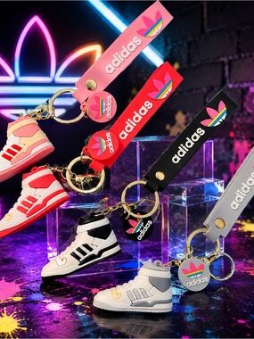 adidas Silicone Sneaker Keychain Phone Charm — Pink, Red, Black & Gray
